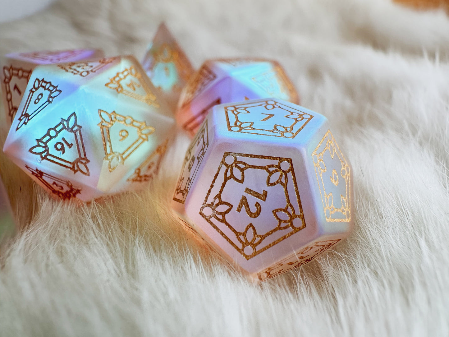 Reliquary of the Morninglord || Frosted Rainbow Glass Dice