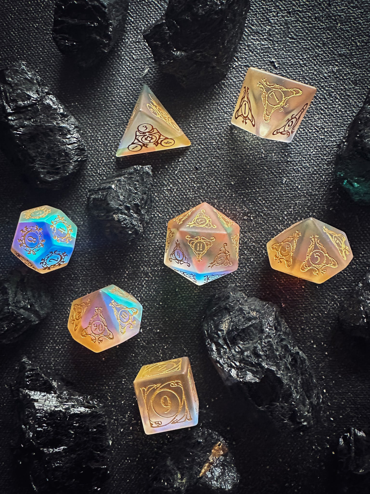 Aria of the Morninglord || Frosted Rainbow Glass Dice – Yaniir