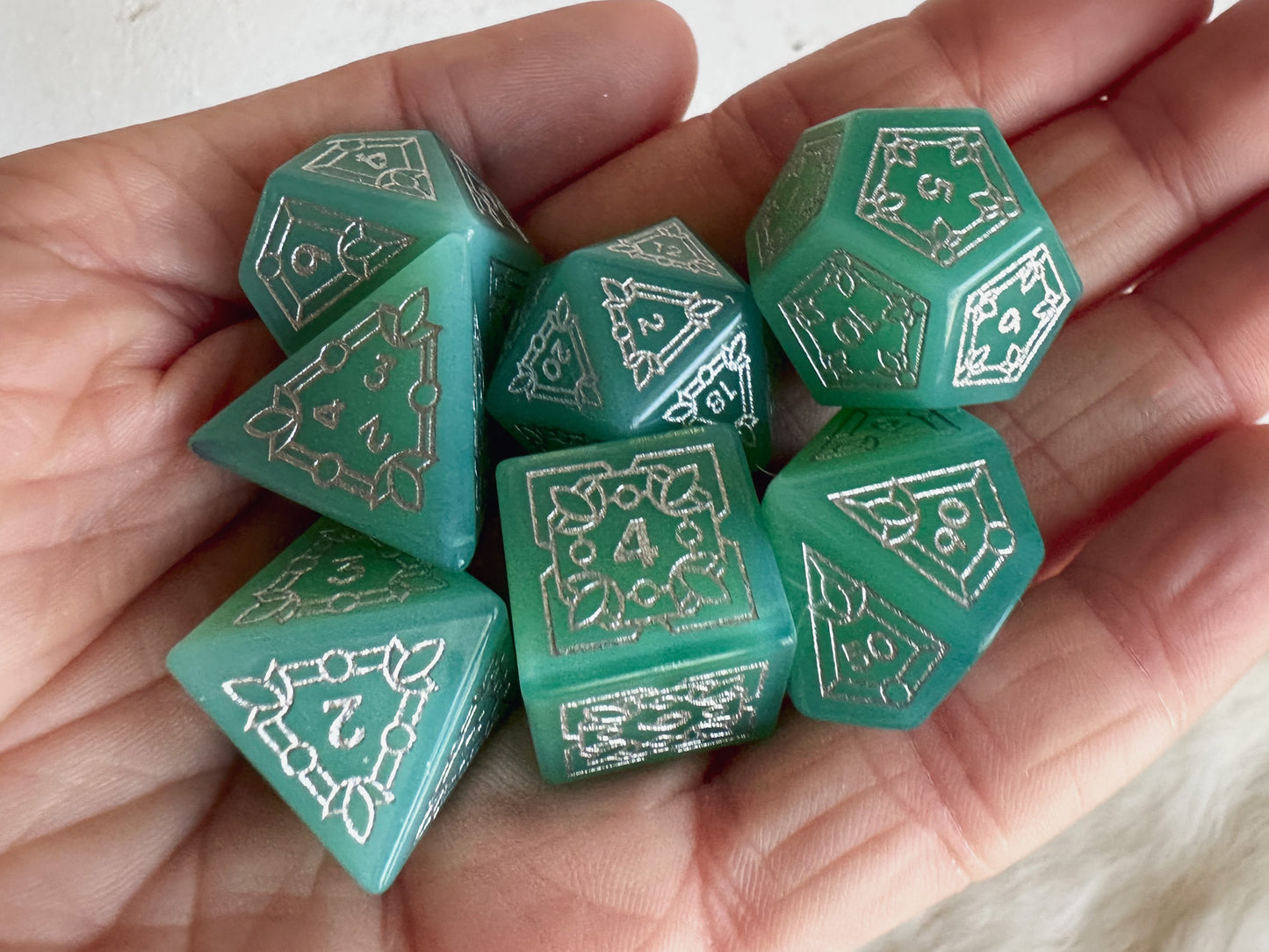 Reliquary of Mielikki || Pale Green Opalite Dice