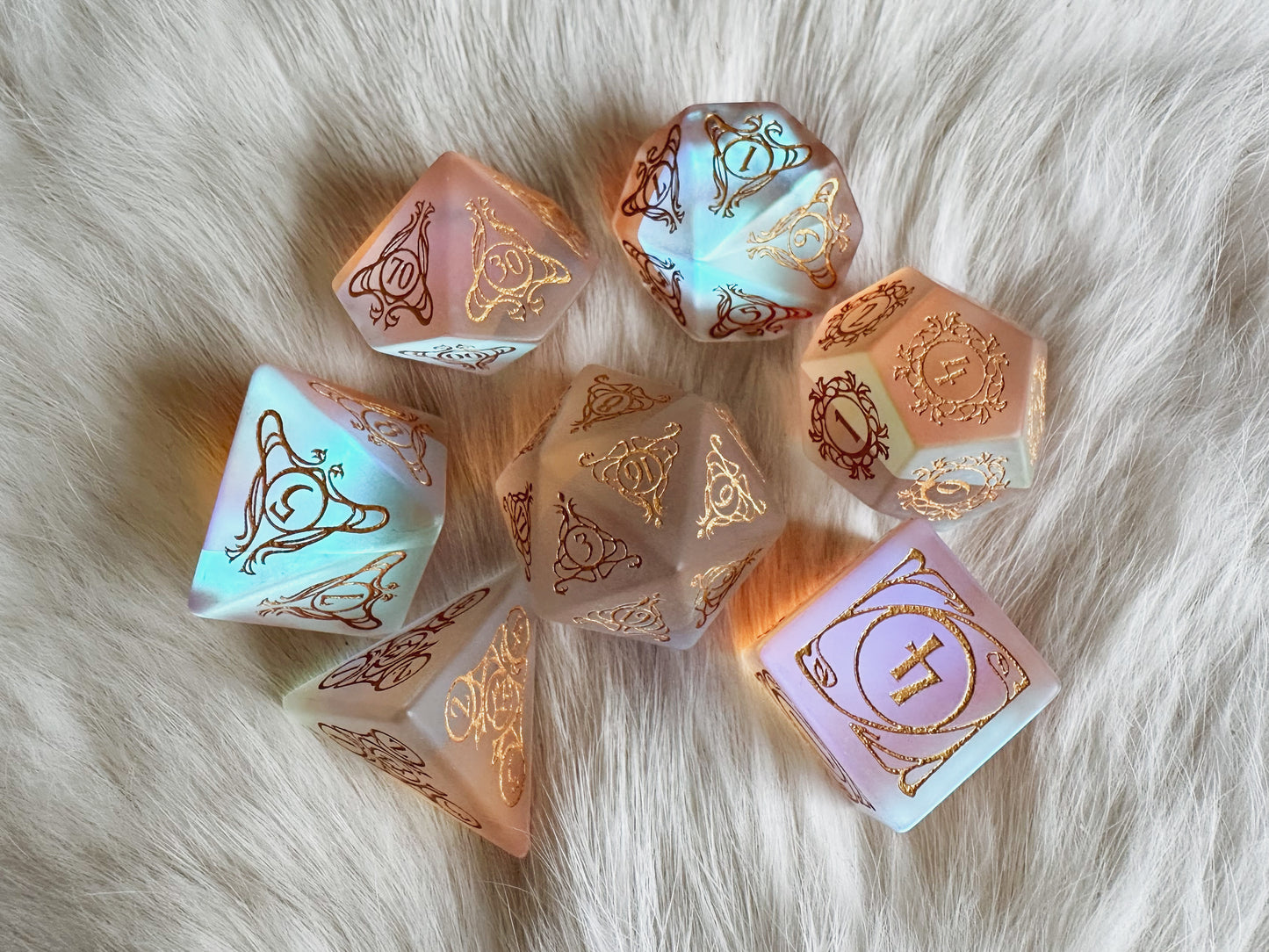 Aria of the Morninglord || Frosted Rainbow Glass Dice