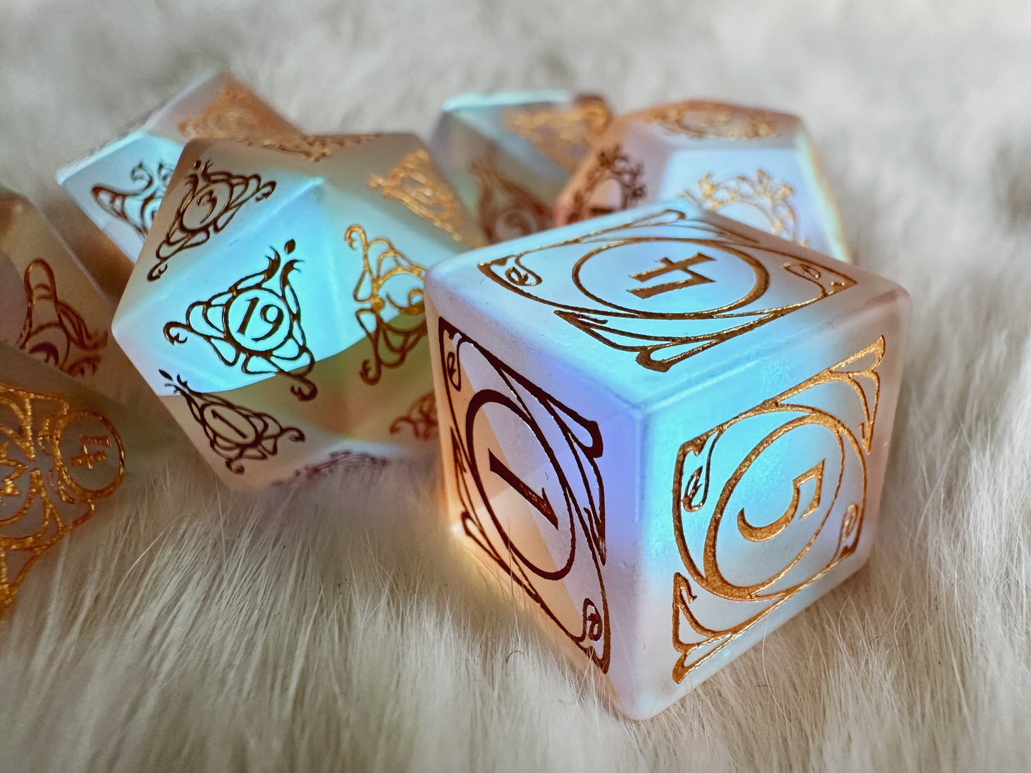 Aria of the Morninglord || Frosted Rainbow Glass Dice