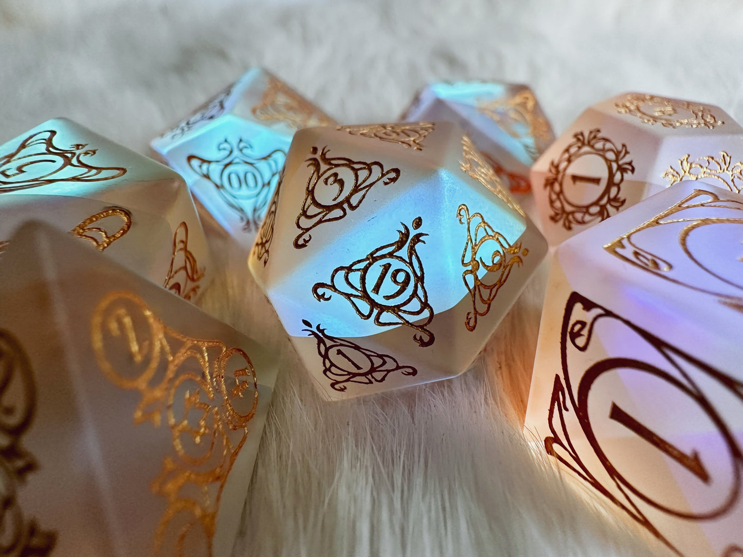 Aria of the Morninglord || Frosted Rainbow Glass Dice