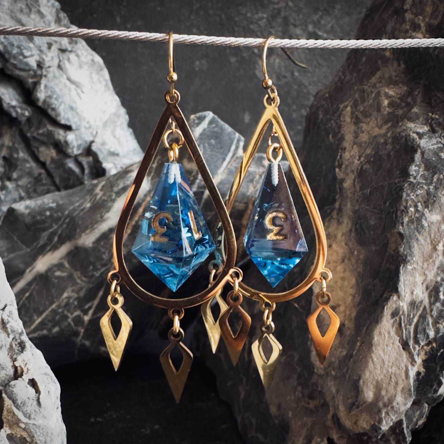 Blue D4 // Gold Earrings // 01