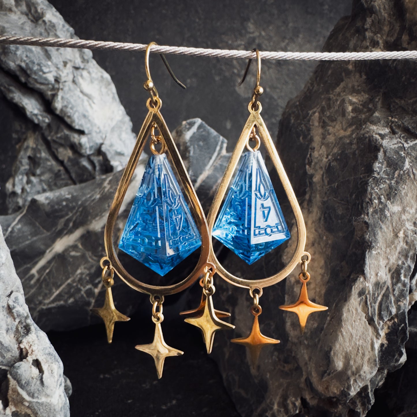 Blue D4 // Gold Earrings // 03