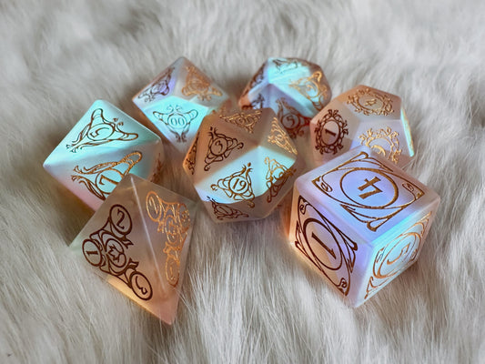 Aria of the Morninglord || Frosted Rainbow Glass Dice