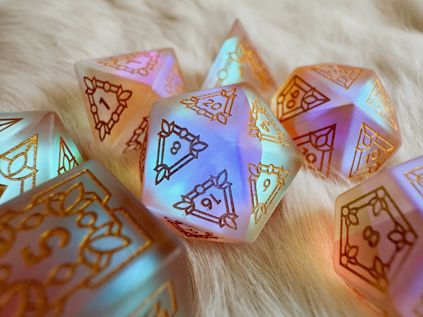 Reliquary of the Morninglord || Frosted Rainbow Glass Dice