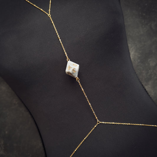 White Marbled D10 // Gold Body Chain // 01