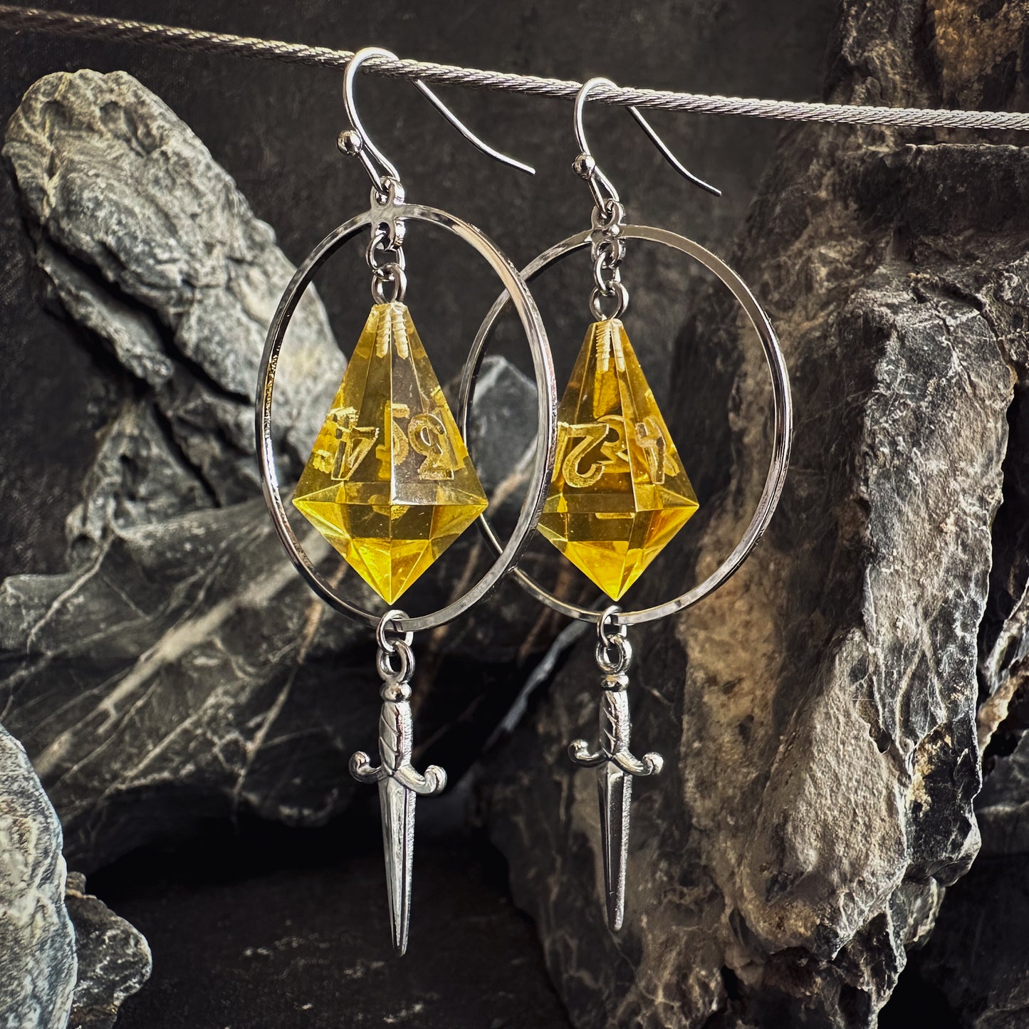 Amber Yellow D4 // Silver Earrings // 01