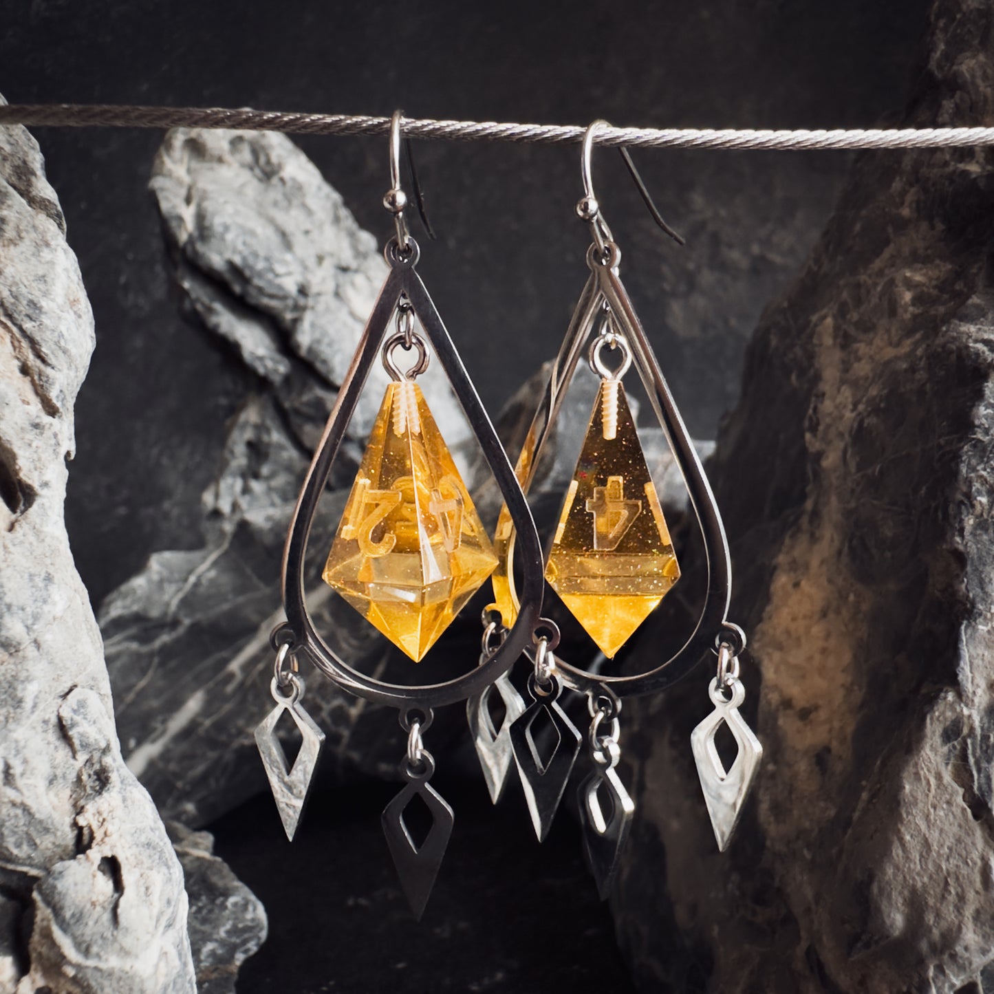 Amber Yellow D4 // Silver Earrings // 03