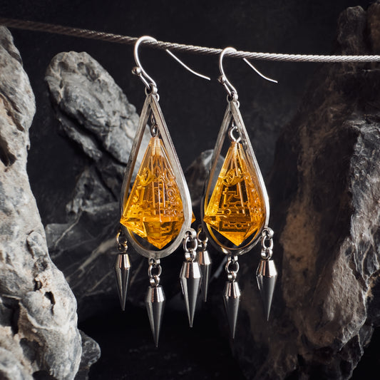Amber Yellow D4 // Silver Earrings // 04