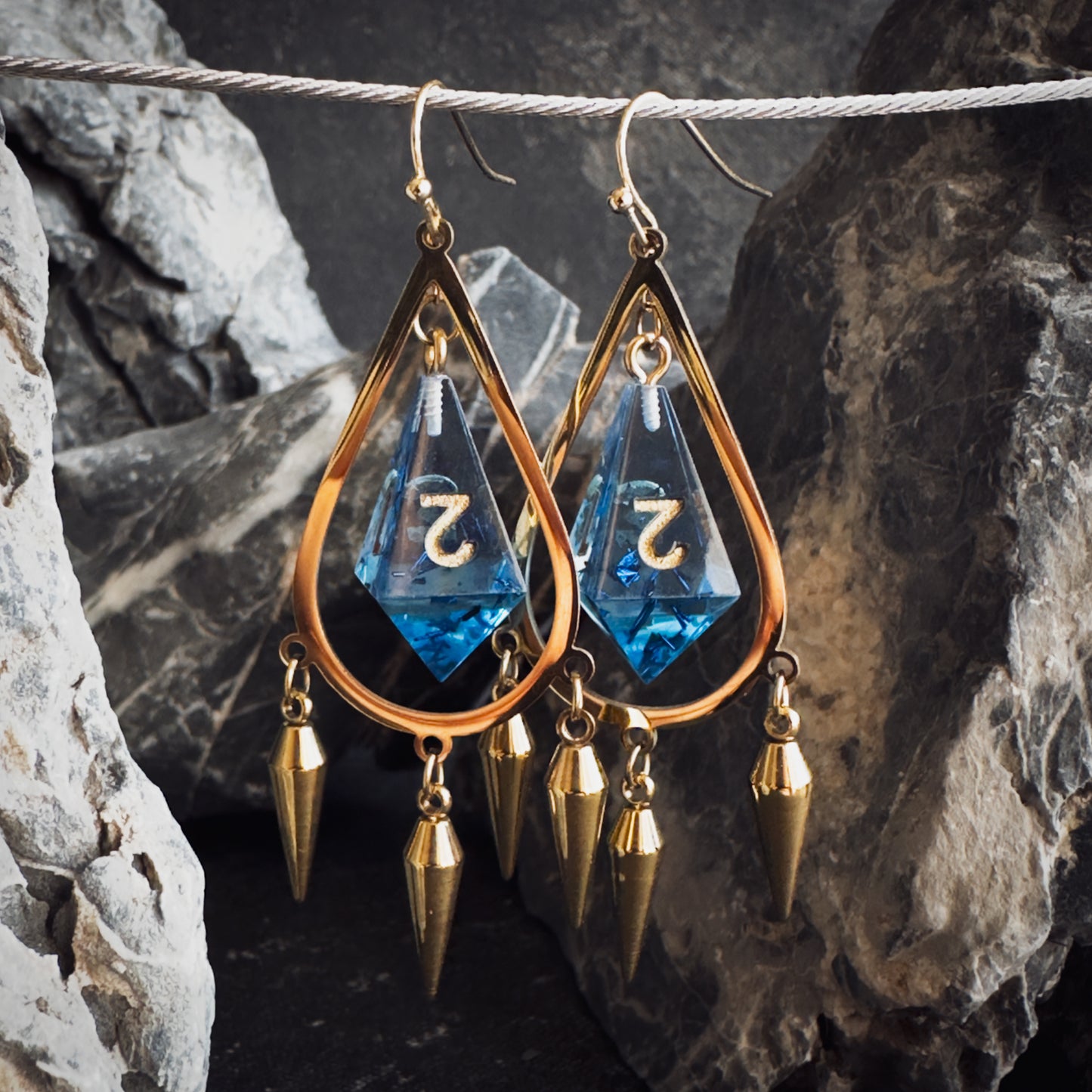 Blue D4 // Gold Earrings // 02