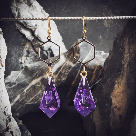 Purple D4 // Gold Earrings // 02