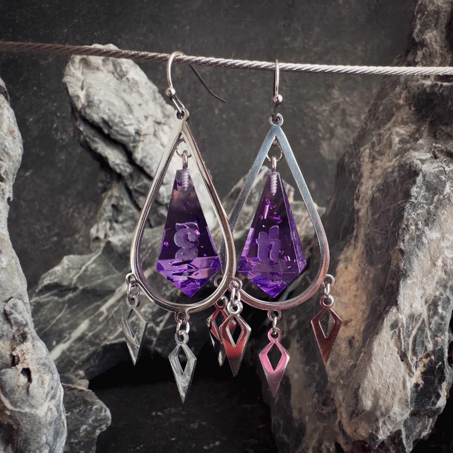 Purple D4 // Silver Earrings // 02