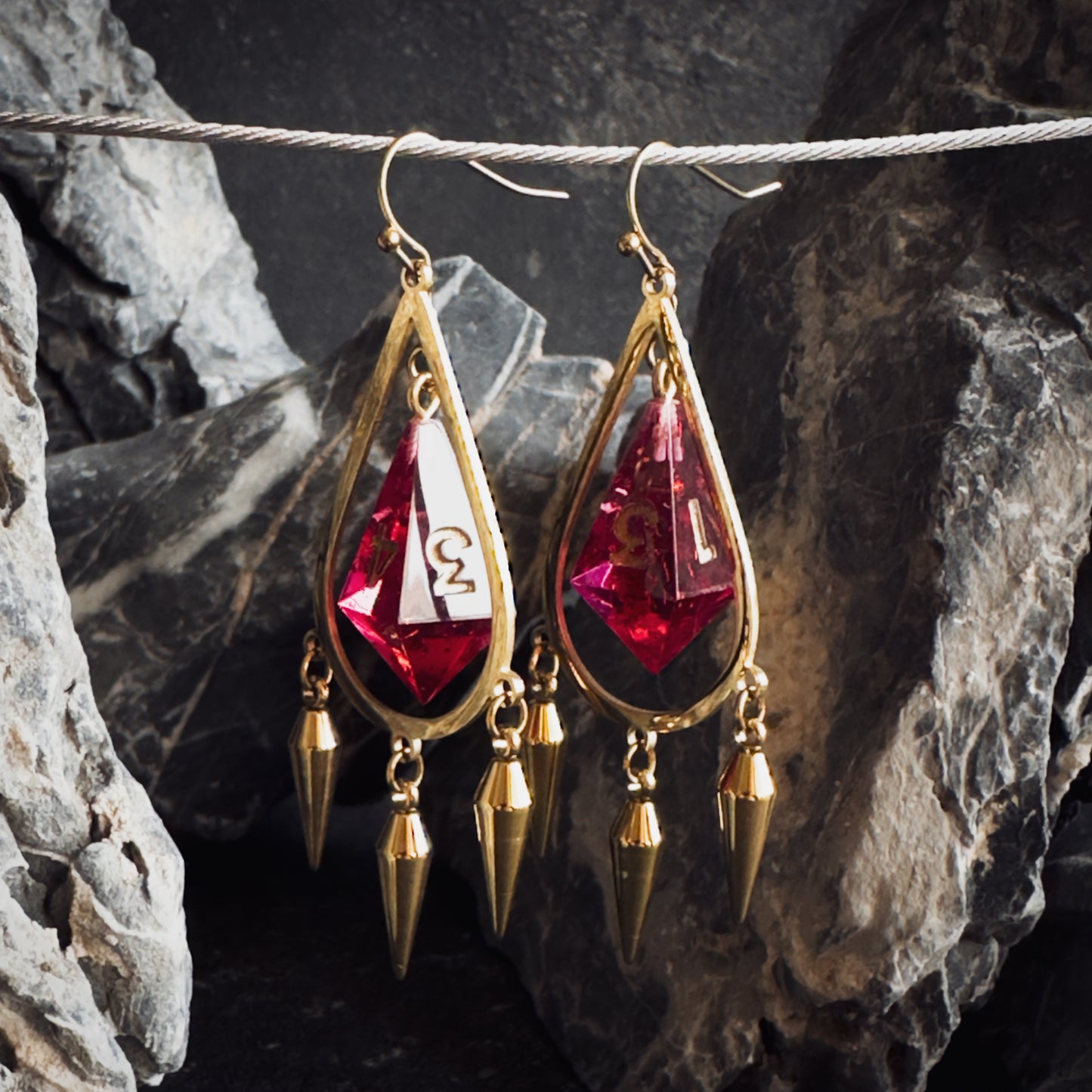 Red D4 // Gold Earrings // 01