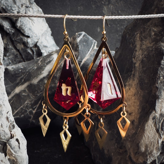 Red D4 // Gold Earrings // 02