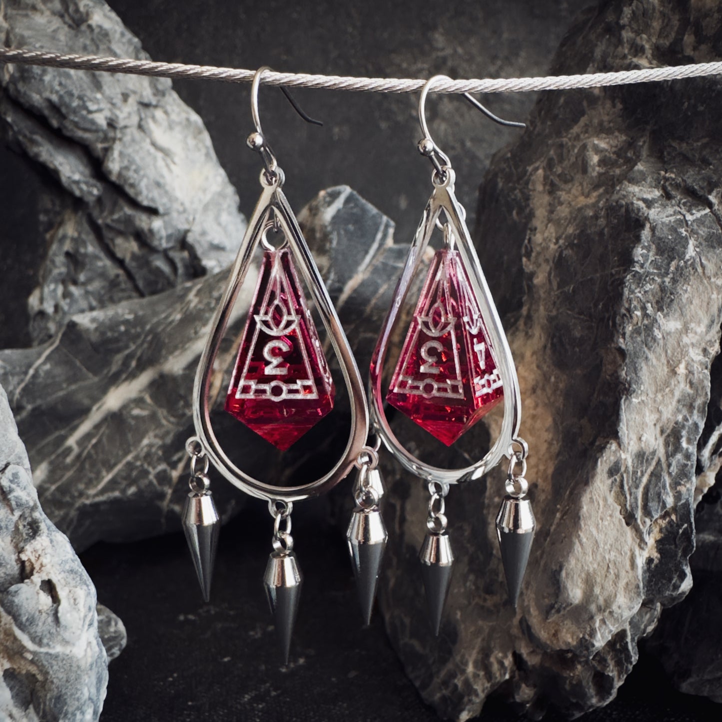 Red D4 // Silver Earrings // 01