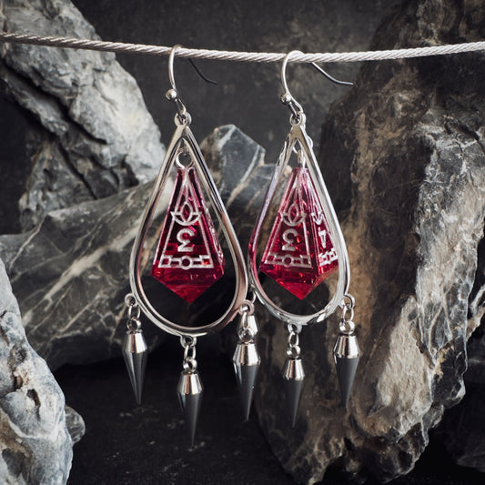 Red D4 // Silver Earrings // 01