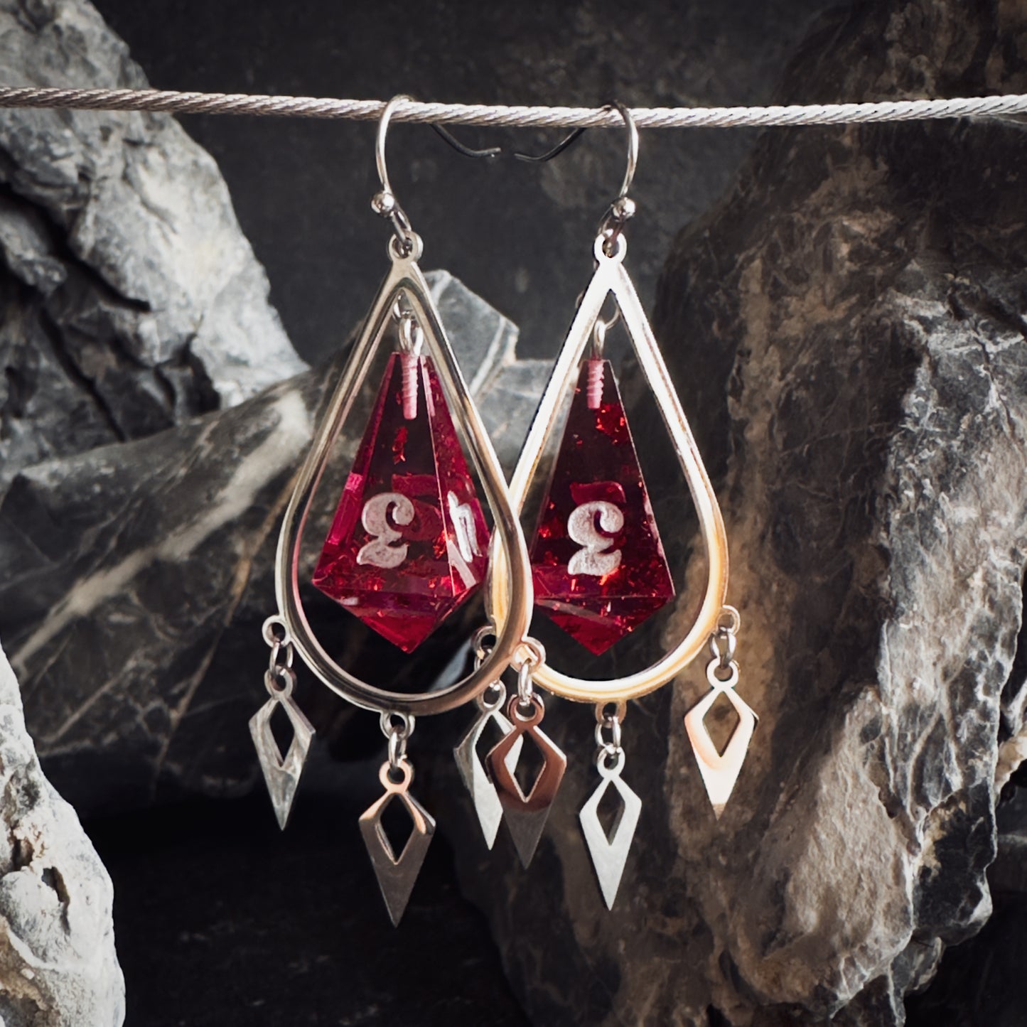 Red D4 // Silver Earrings // 03