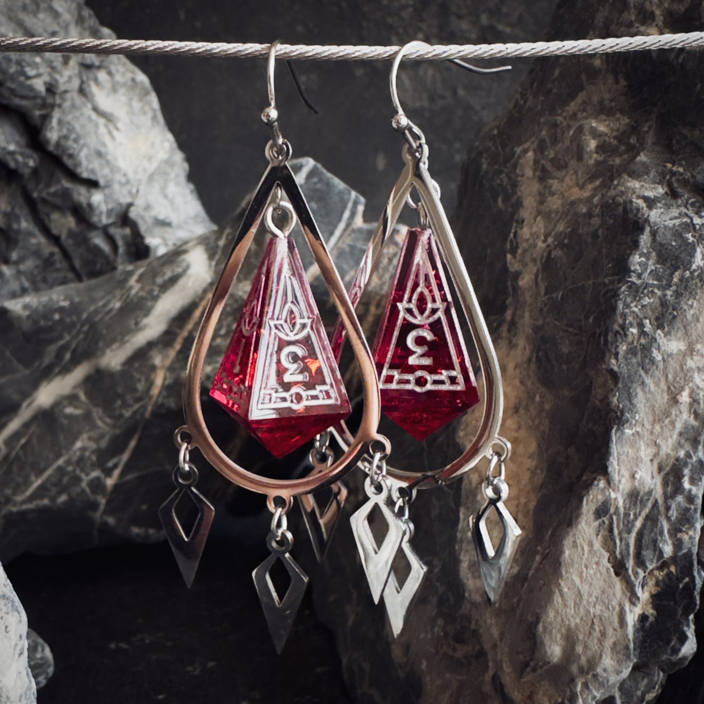 Red D4 // Silver Earrings // 04