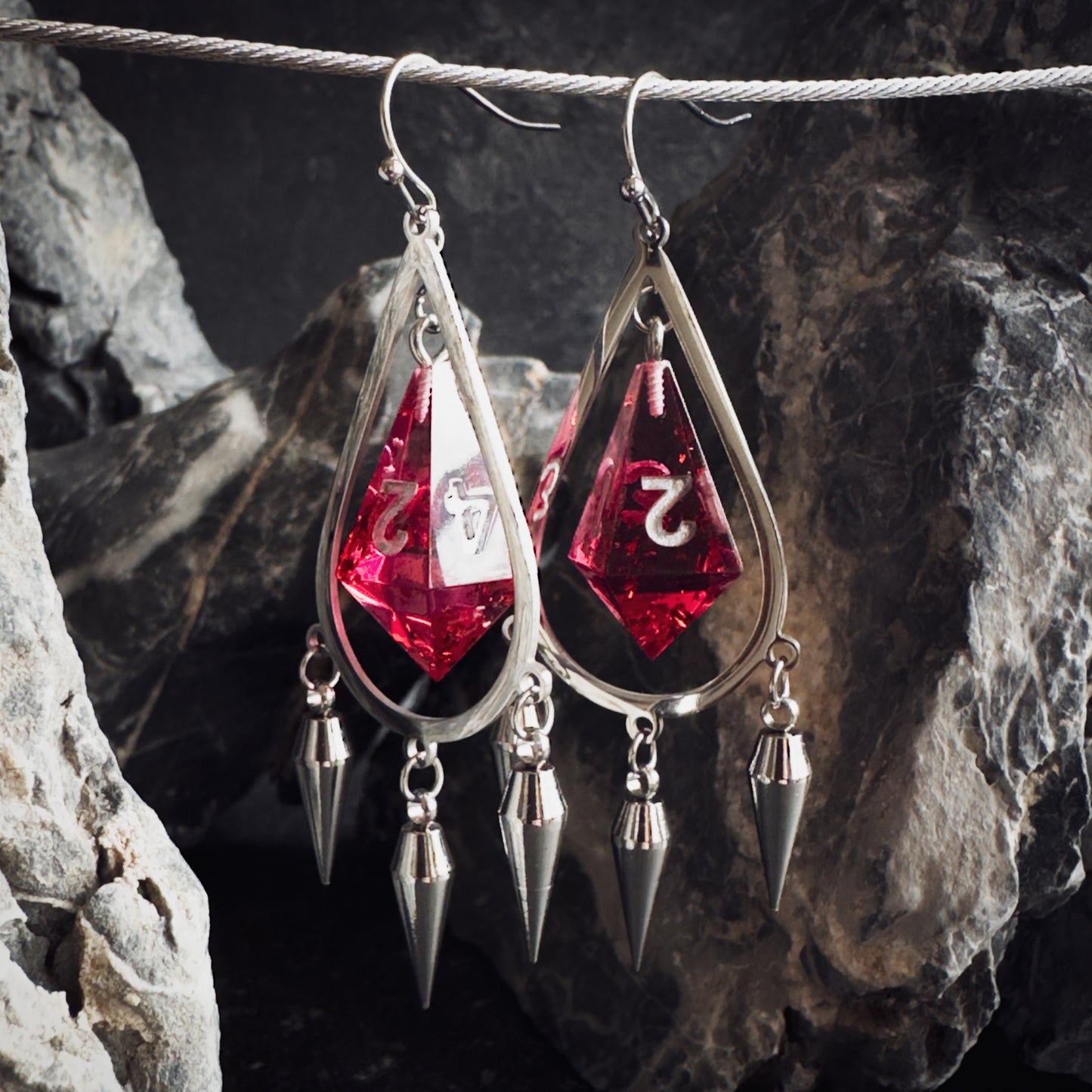Red D4 // Silver Earrings // 06