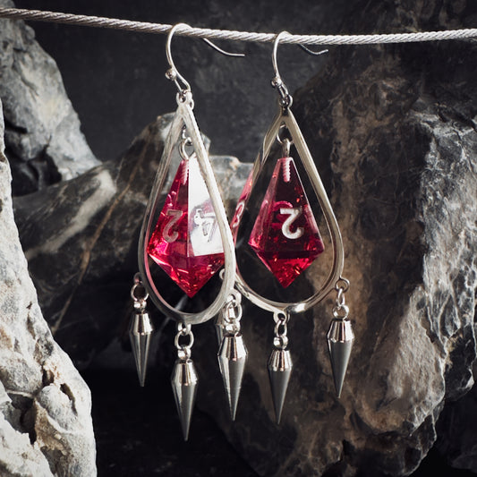 Red D4 // Silver Earrings // 06