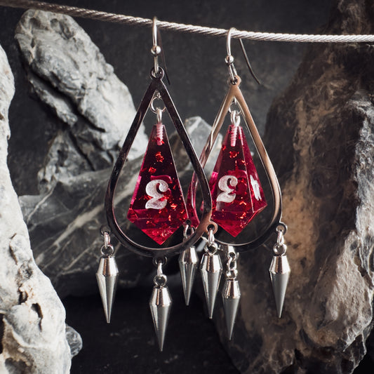 Red D4 // Silver Earrings // 05