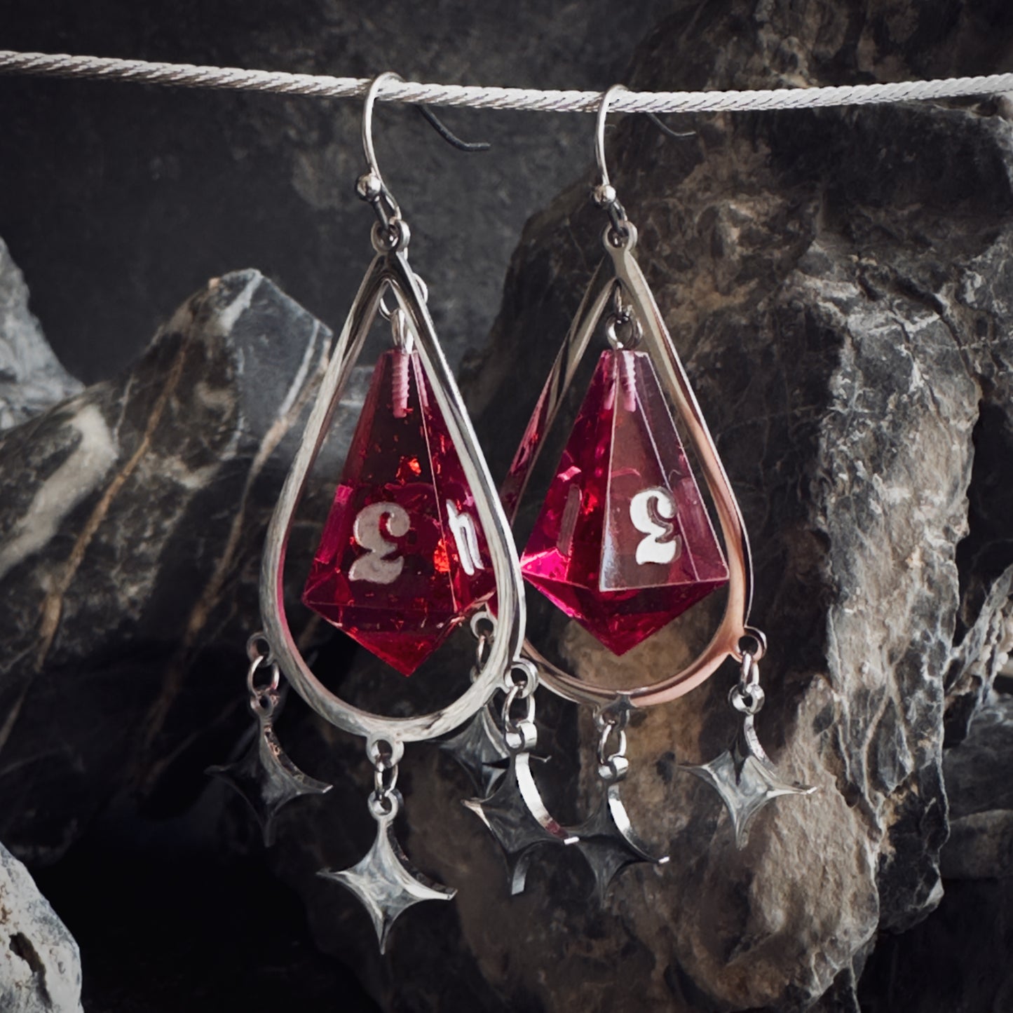 Red D4 // Silver Earrings // 08