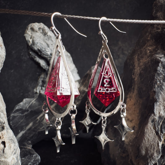 Red D4 // Silver Earrings // 07
