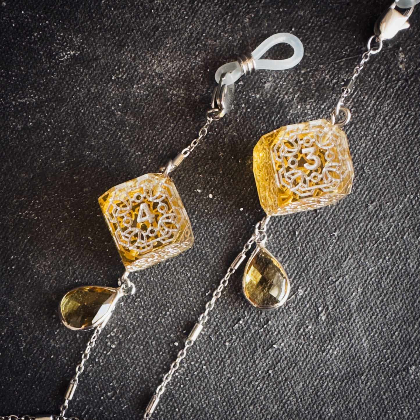 Amber Yellow D6 // Silver Glasses Chains // 01