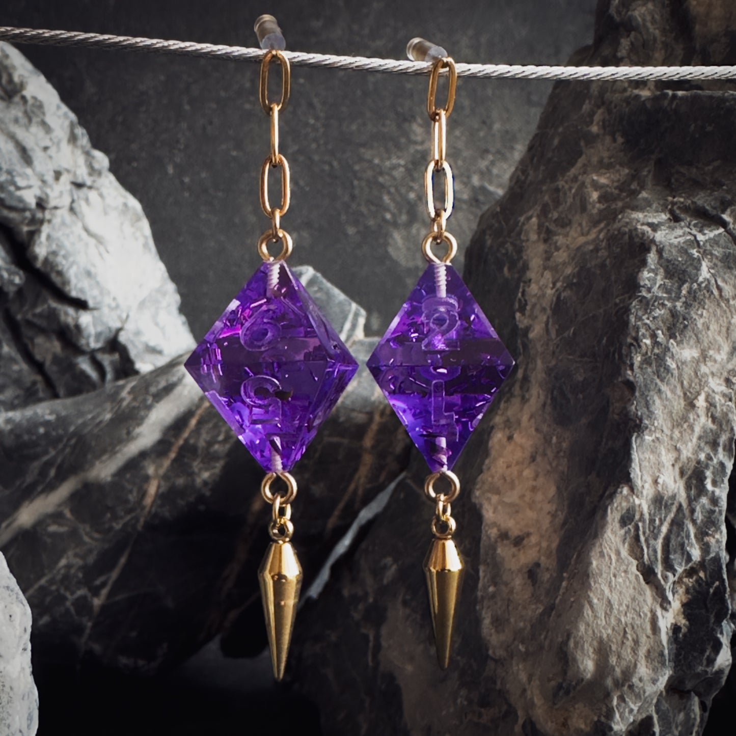 Purple D8 // Gold Earrings // 02