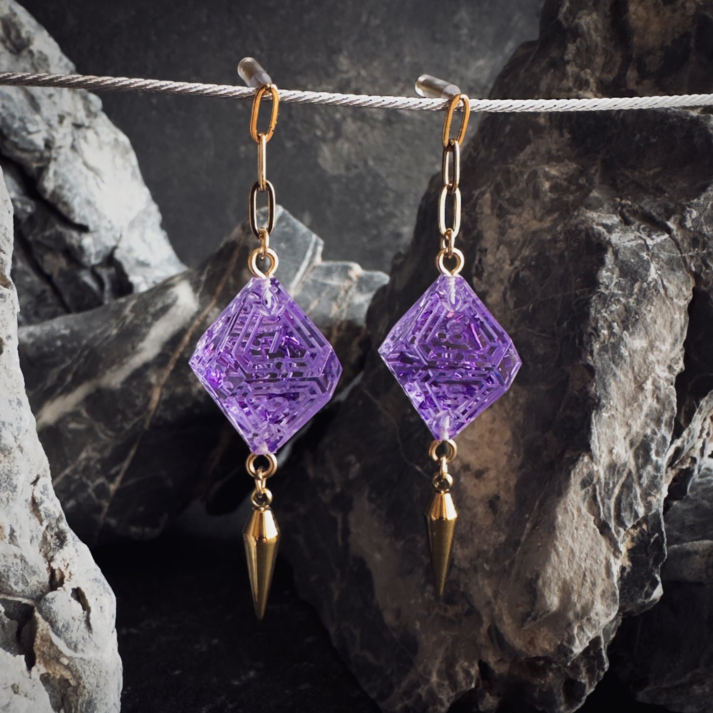 Purple D8 // Gold Earrings // 01