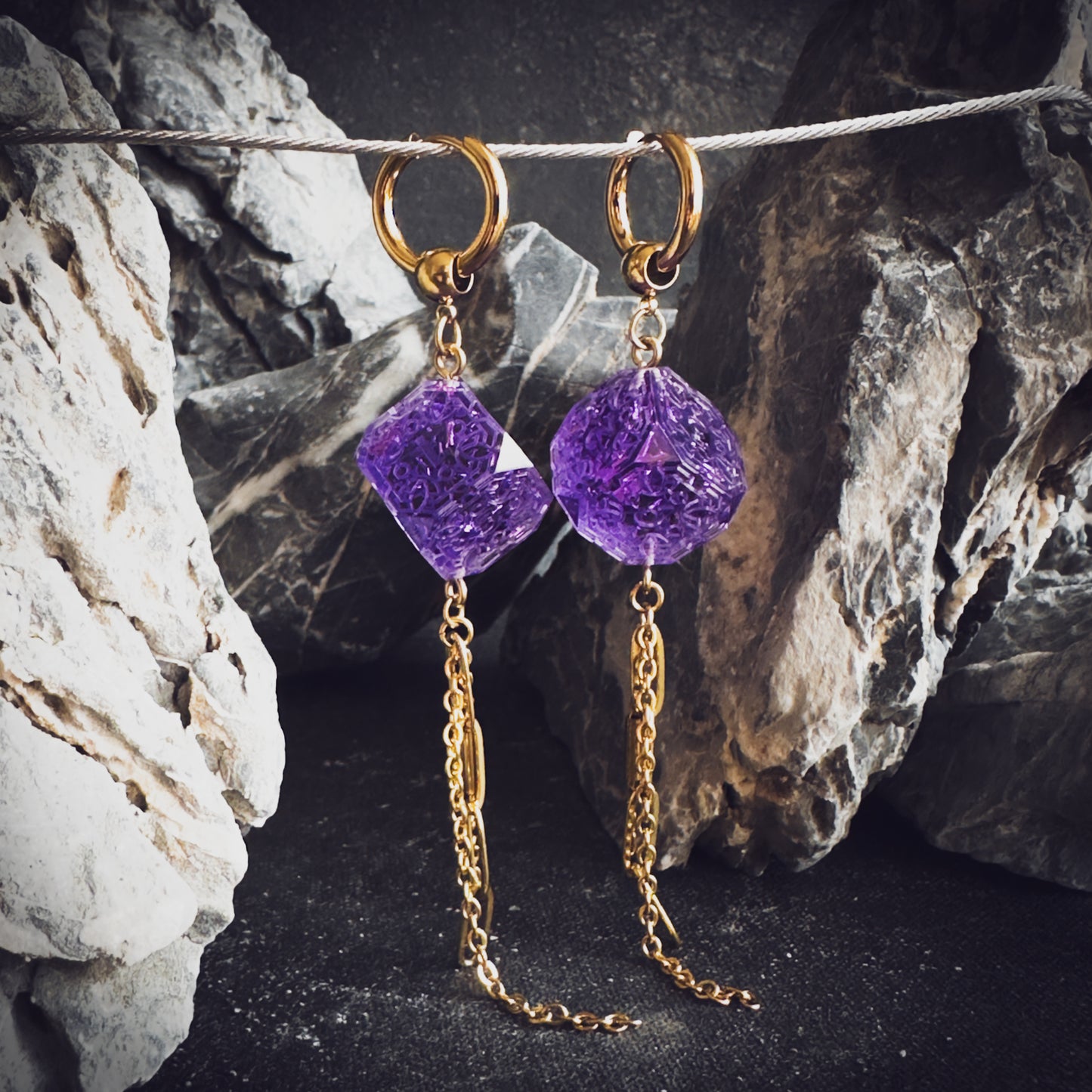 Purple D6 // Gold Earrings // 01